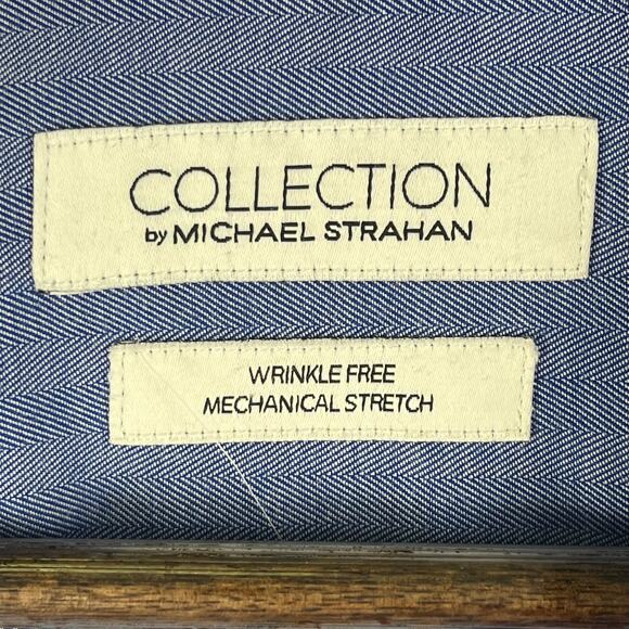 Collection by Michael Strahan Button Down Shirt Men’s 18 1/2 36/37 Blue Hrrngbn - Picture 3 of 9